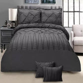 3 Pcs Pintuck & Cross Pleated Duvet Set - Grey